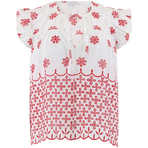 CONTINUE BLOUSE LILLY WHITE/RED