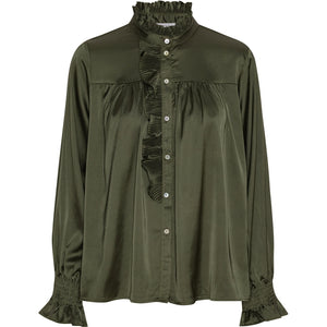 CONTINUE BLOUSE MALIKA PLEAT L/S ARMY