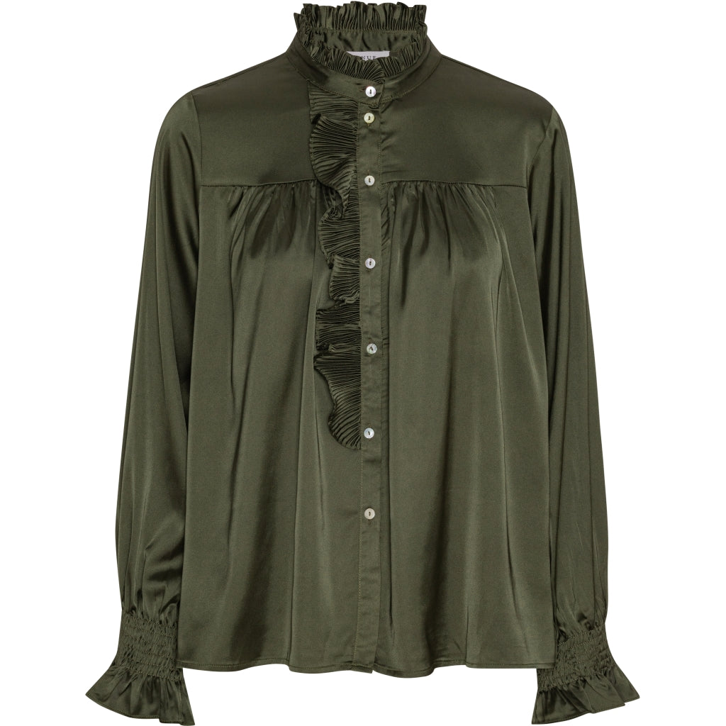 CONTINUE BLOUSE MALIKA PLEAT L/S ARMY