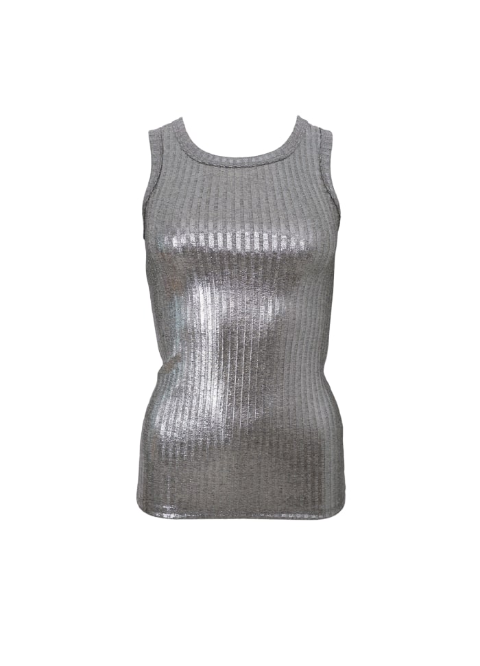 BLACK COLOUR FLASH GLITTER TANK TOP SILVER 40552