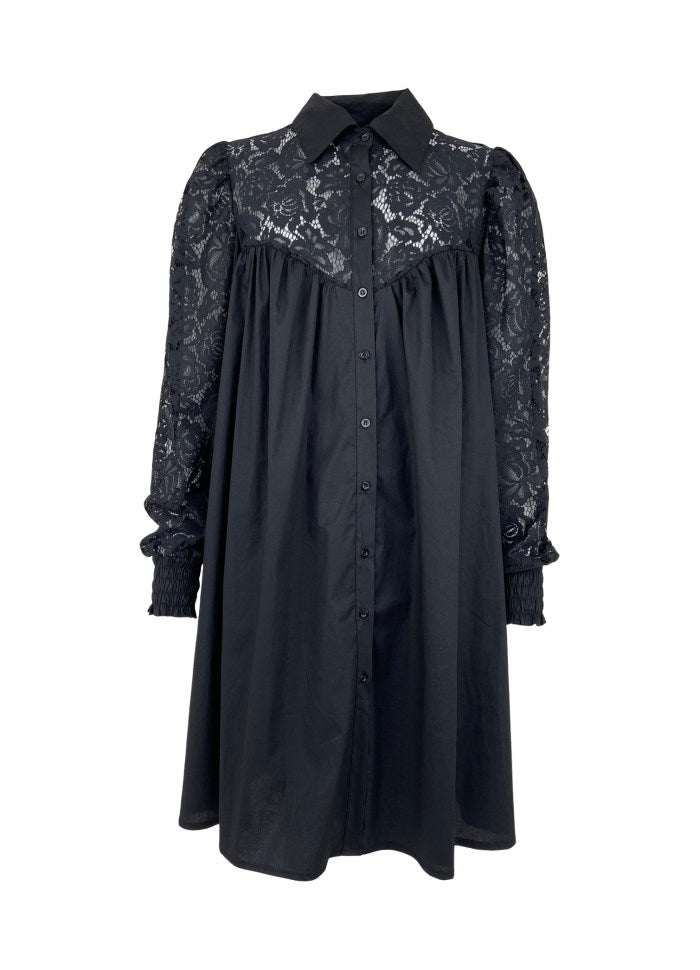 BLACK COLOUR LACE MALIKA SHIRT DRESS BLACK